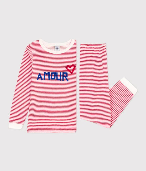 Red and White Striped Unisex Velour Pyjamas