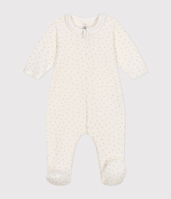 MINI HEARTS WHITE VELOUR WITH ZIPPER PYJAMA