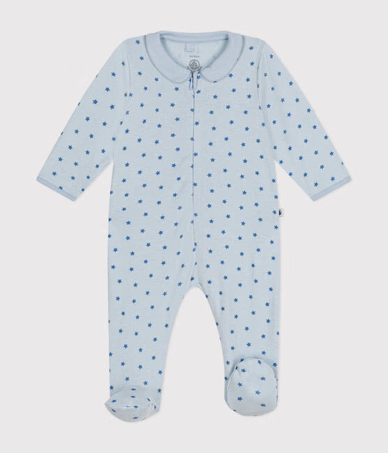 COTTON BLUE STARS WITH ZIPPER PAJAMAS