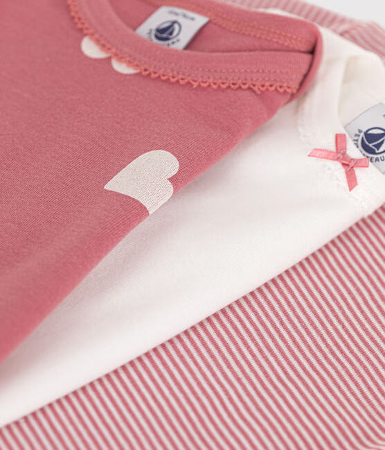 3 PACK LONG SLEEVE PINK HEARTS UNDERSHIRT