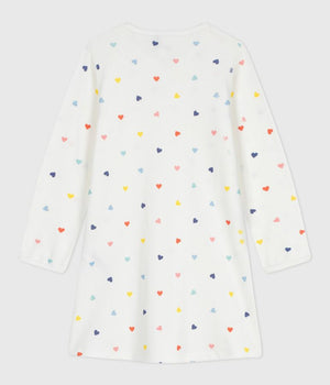 LONG-SLEEVED COTTON NIGHTGOWN WITH HEART PRINT