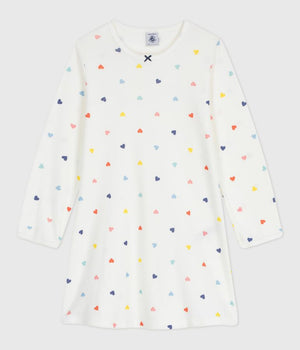 LONG-SLEEVED COTTON NIGHTGOWN WITH HEART PRINT
