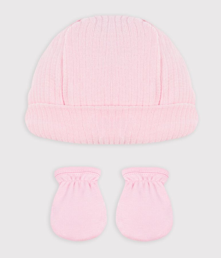 SET OF COTTON HAT AND MITTENS