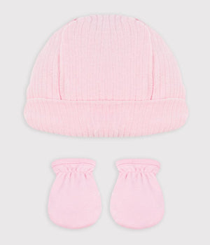 SET OF COTTON HAT AND MITTENS