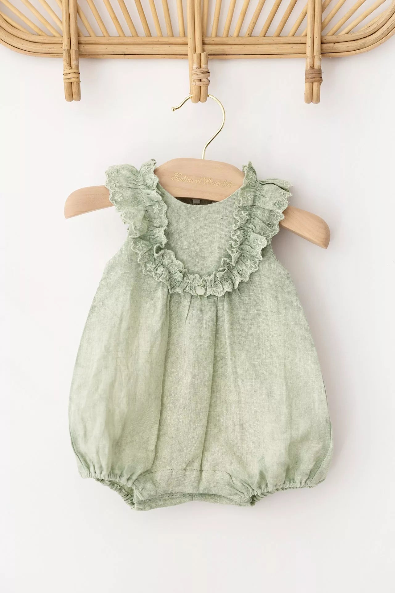 Tartine et Chocolat Green Linen Jumpsuit