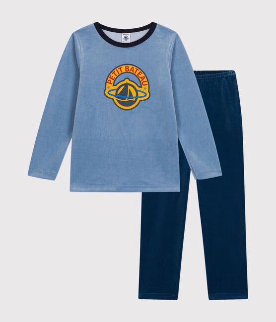 CHILDRENS PLAIN BLUE VELOUR PAJAMAS