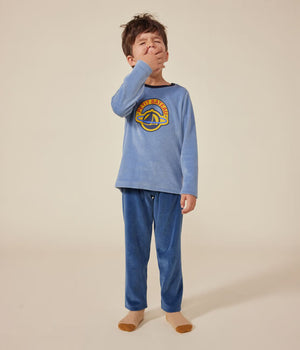 CHILDRENS PLAIN BLUE VELOUR PAJAMAS