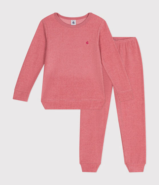 CHILDRENS PLAIN PINK TERRYCLOTH PAJAMAS