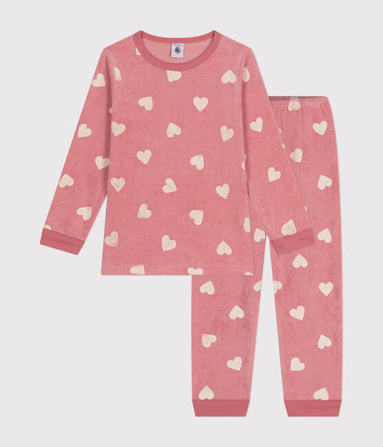 GIRLS ROSE HEART VELOUR PAJAMAS