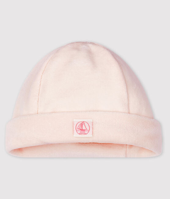 PINK VELOUR BABY HAT WITH LOGO