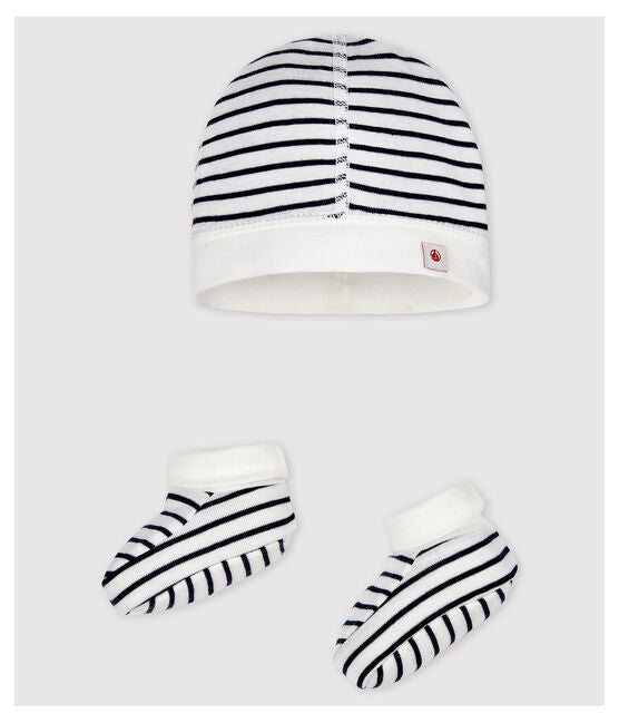 Hat and shoes navy and white classic striped set