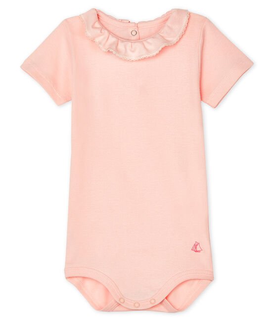 SHORT SLEEVES PINK BODYSUIT WITH COLLAR