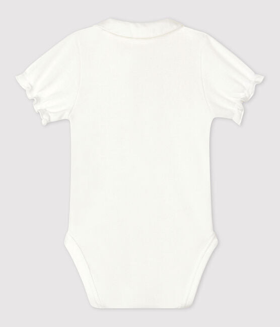 Short sleeves white bodysuit with collar