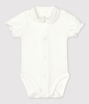 Short sleeves white bodysuit with collar