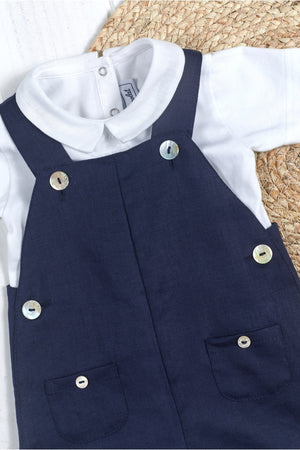 T&C NAVY LINEN DUNGAREES